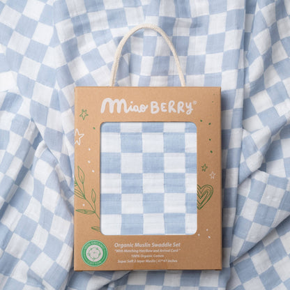 Mist Blue Checkered Organic Cotton Swaddle Set