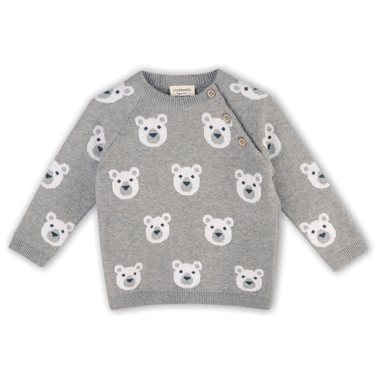 Bear Jacquard Knit Raglan Pullover Sweater