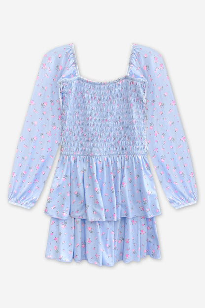 Light Blue Floral Simply Soft Smocked Ruffle Dress