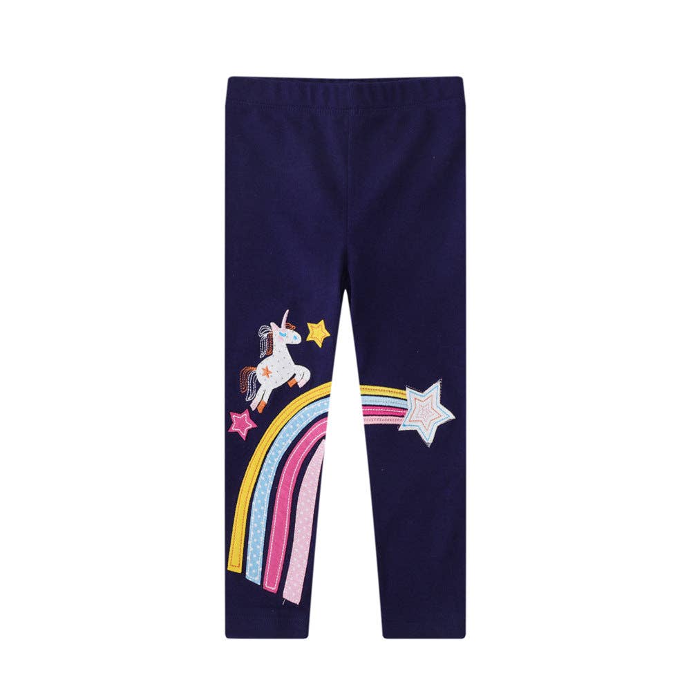 Rainbow Unicorn Embroidered Navy Legging