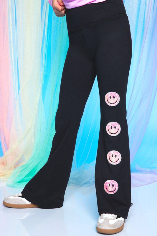 Simply Soft Luxe Flare Legging in Black Pink Smile