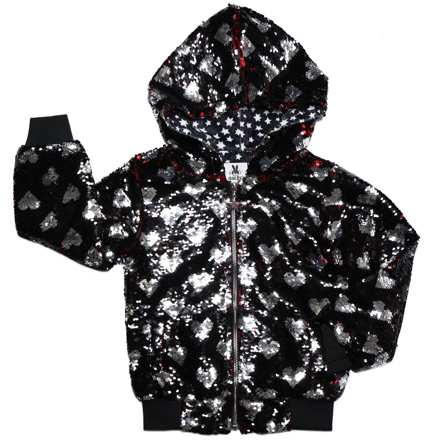 Sequin Heart Bomber Hoodie