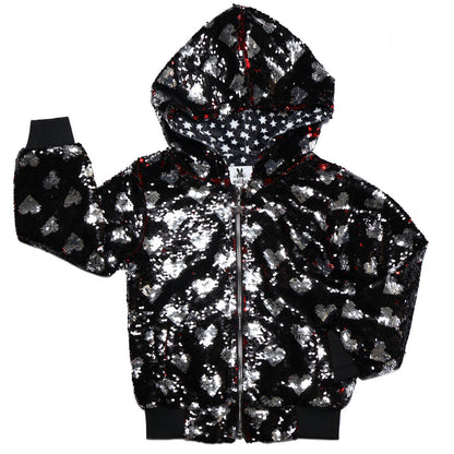 Sequin Heart Bomber Hoodie