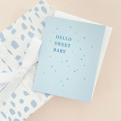 Hello Sweet Baby Letterpress Card - Blue