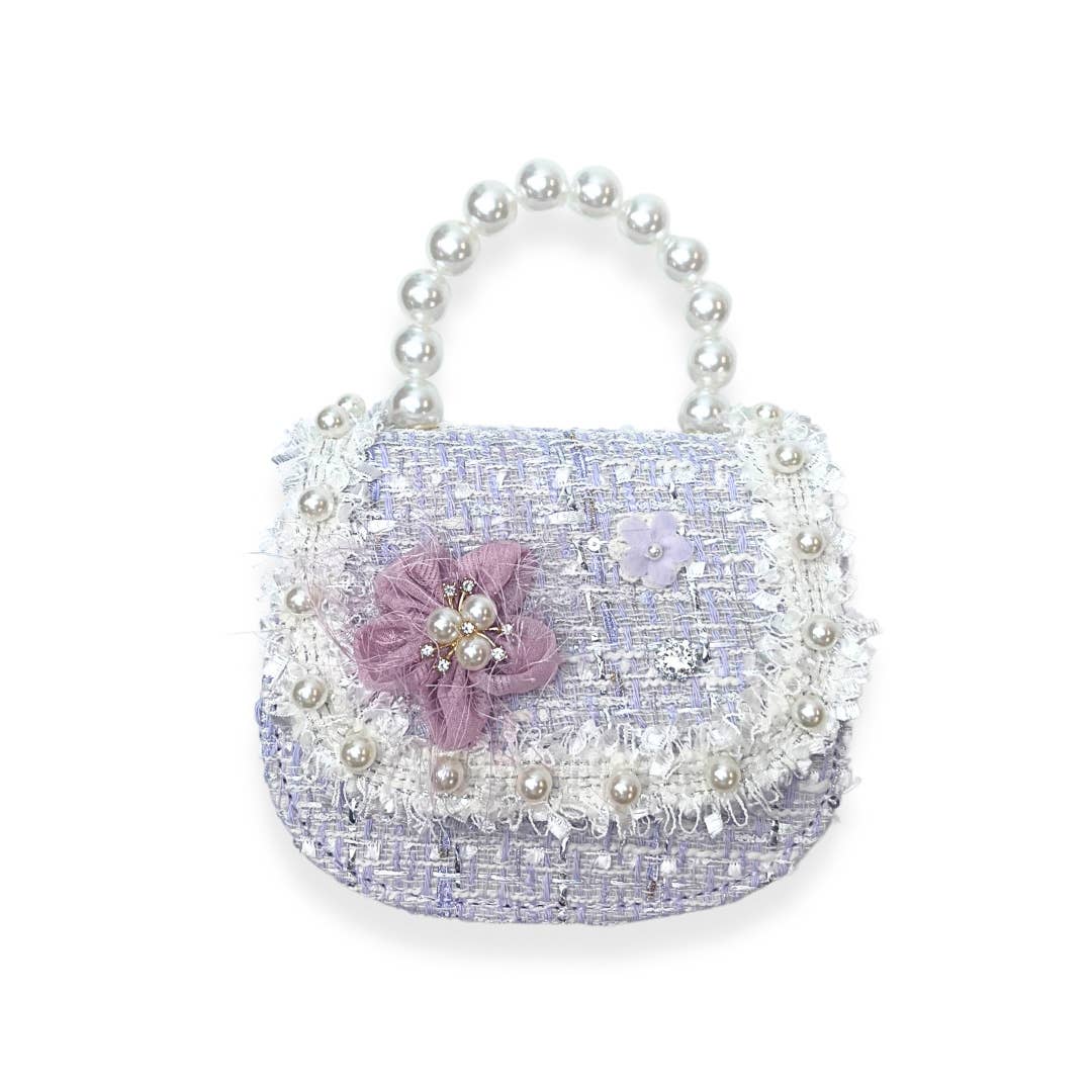 Lavender Floral Decor Tweed + Pearl Purse