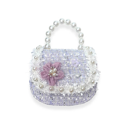 Lavender Floral Decor Tweed + Pearl Purse