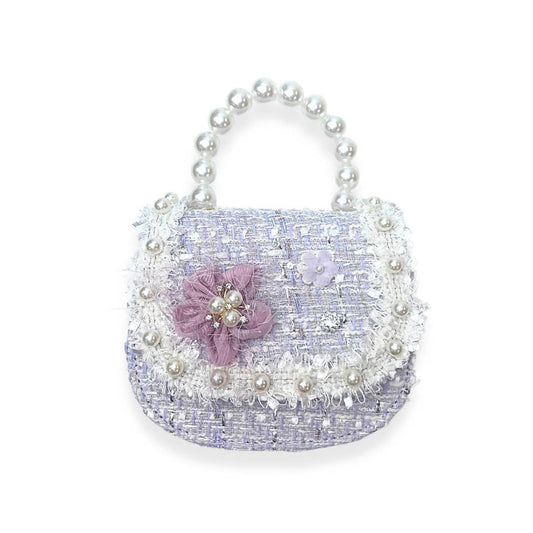 Lavender Floral Decor Tweed + Pearl Purse
