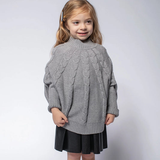 Grey Cable Knit Poncho Sweater