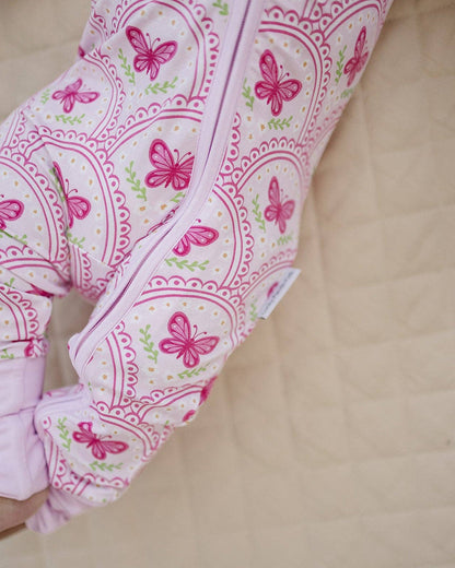 Pink Butterfly Bamboo Zip Romper