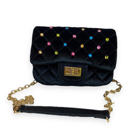 Black Velvet Studded Quilted Purse