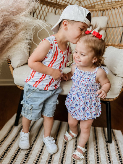 Red, White and Bows Smocked Bamboo Bubble Romper