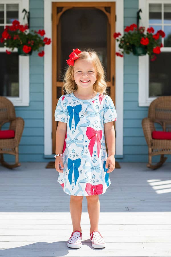 Blue + Pink Bows Dress