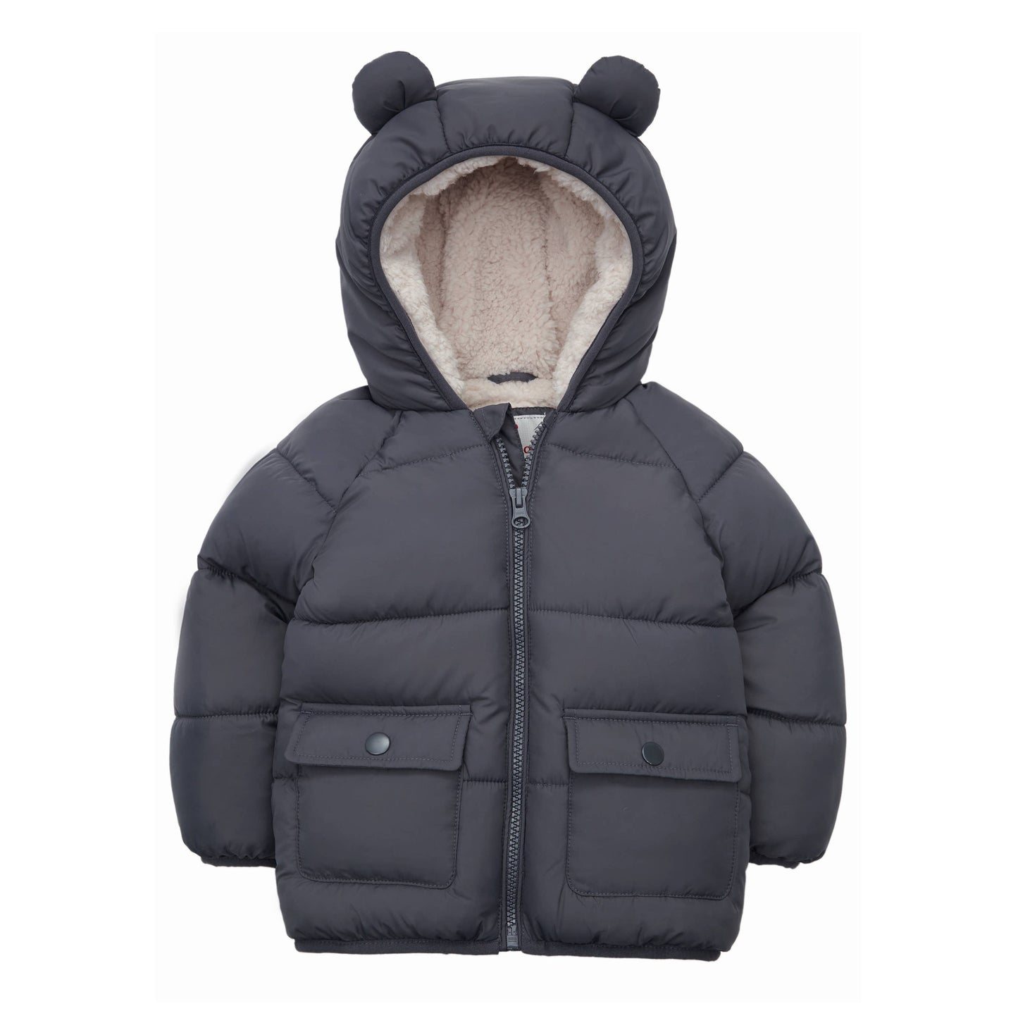 Gray Sherpa Lined Baby Puffer Coat