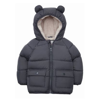 Gray Sherpa Lined Baby Puffer Coat