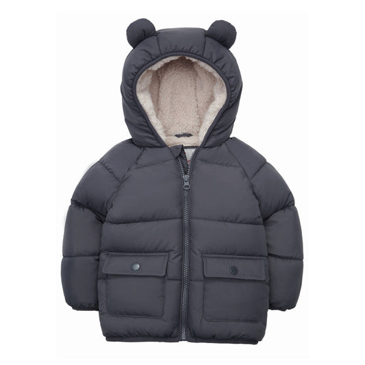Gray Sherpa Lined Baby Puffer Coat