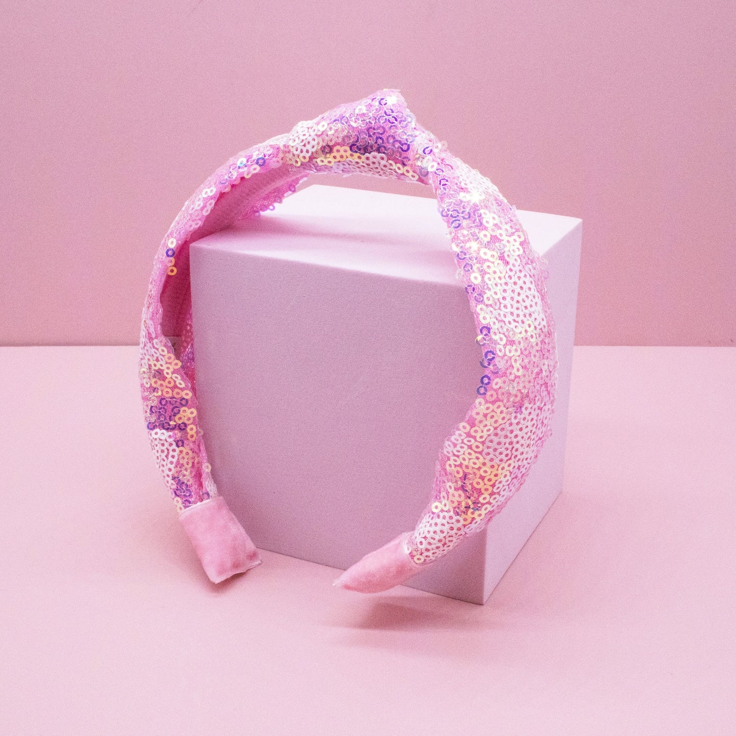 Pink Sequin Heart Knot Headband
