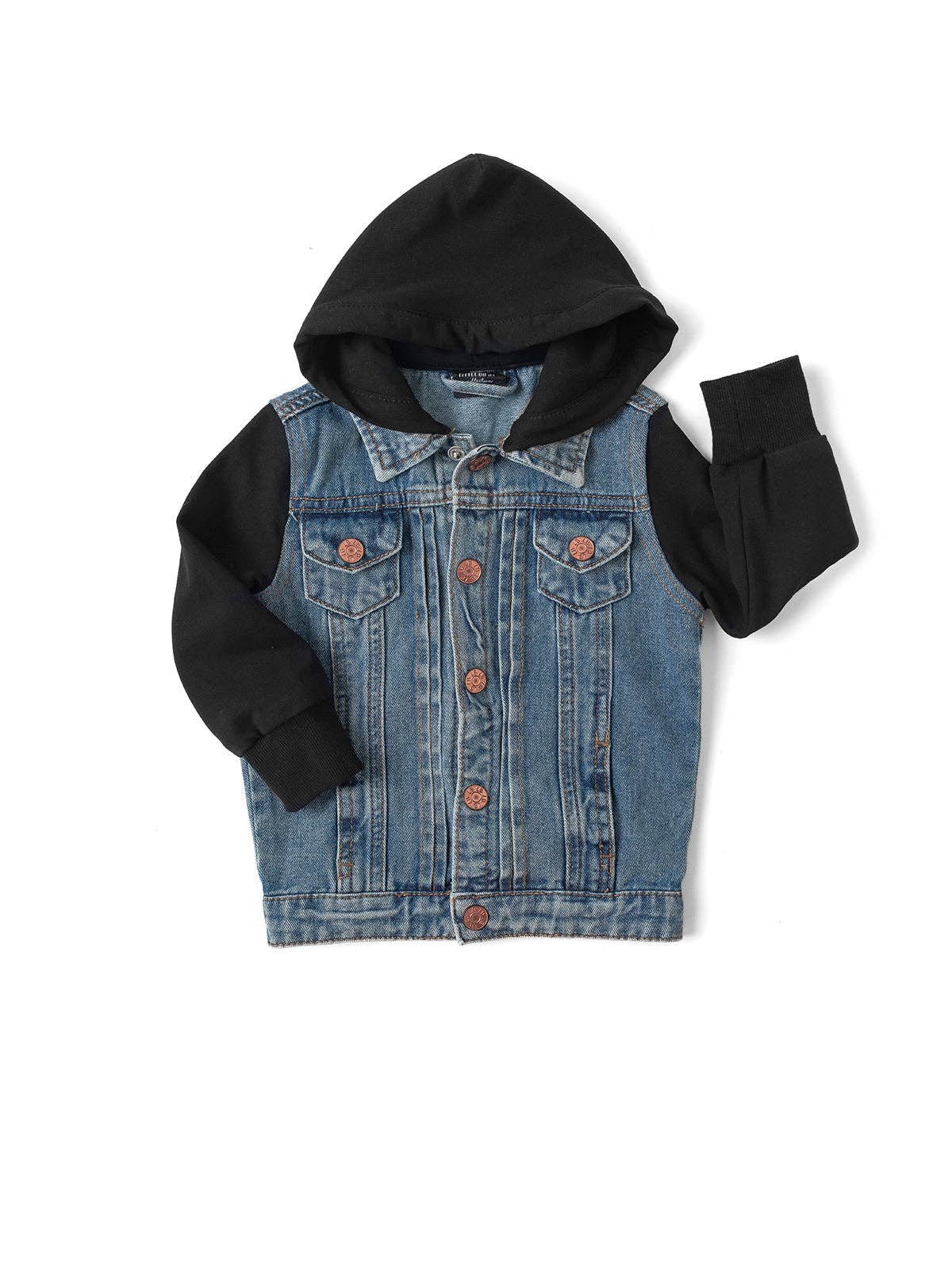 Black Hooded Denim Baby Jacket