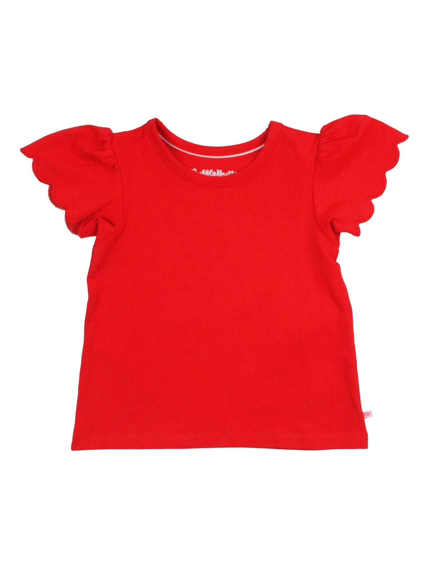 Red Knit Short Sleeve Scallop Tee