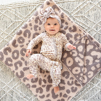 Amari Leopard Ruffle Bamboo Zip Romper