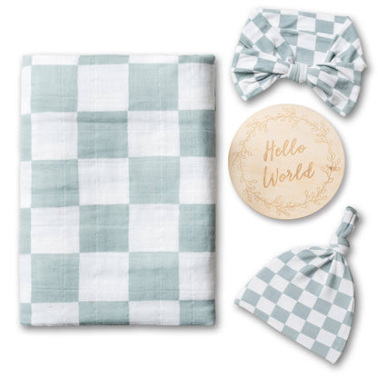 Sage Checkered Organic Cotton Swaddle Set