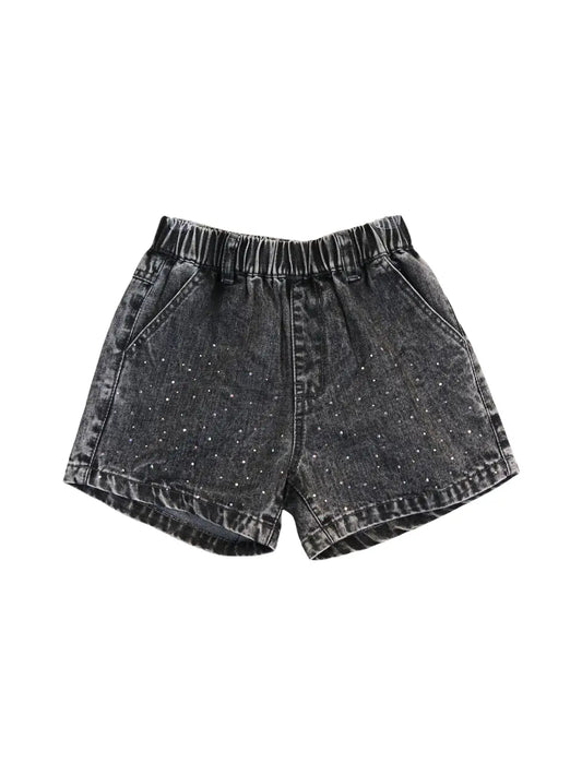 Black Wash Stud Denim Shorts