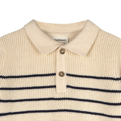Classic Stripe Polo Knit Pullover & Pant Set