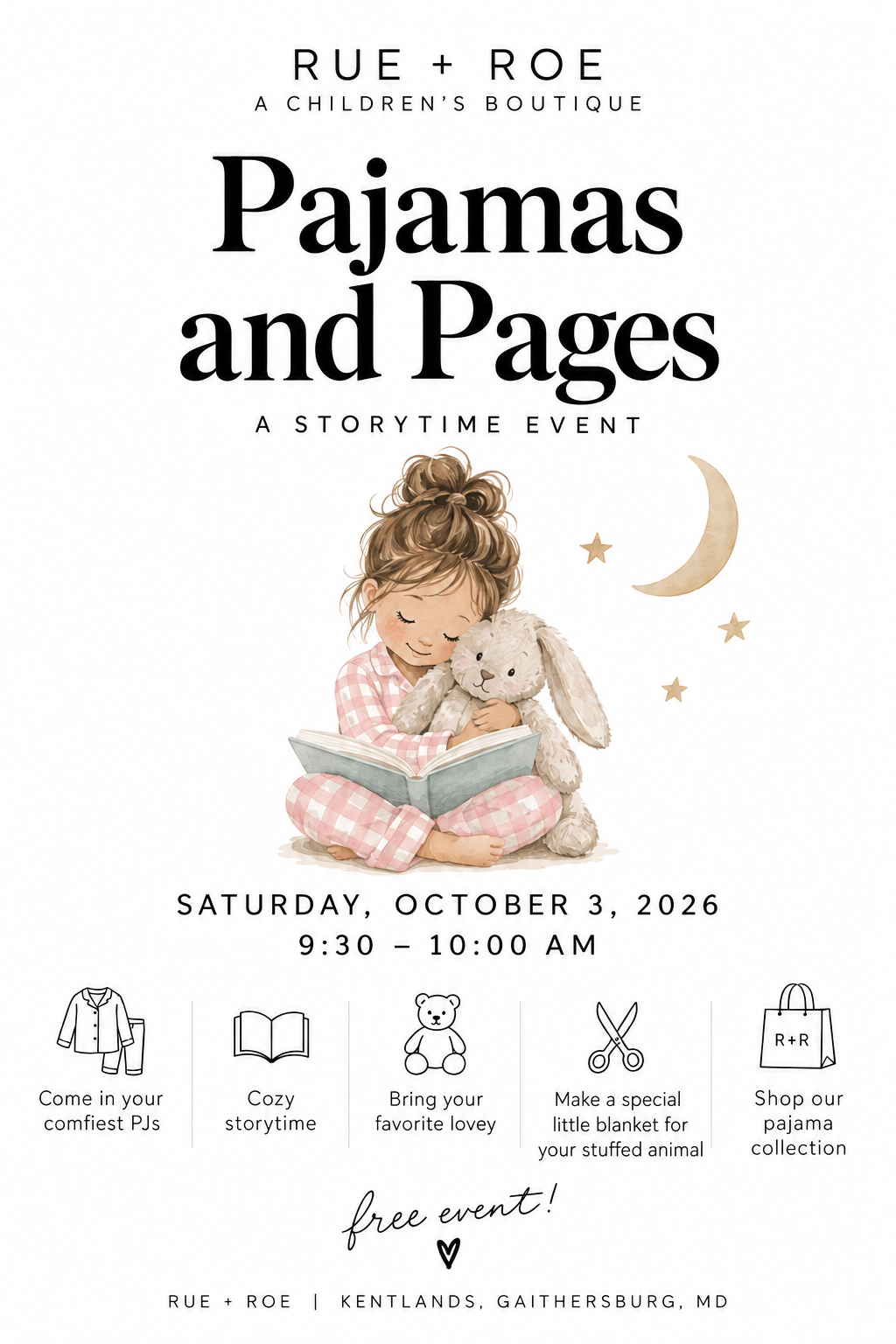 Pajamas + Pages, A Free Storytime Morning at RUE + ROE