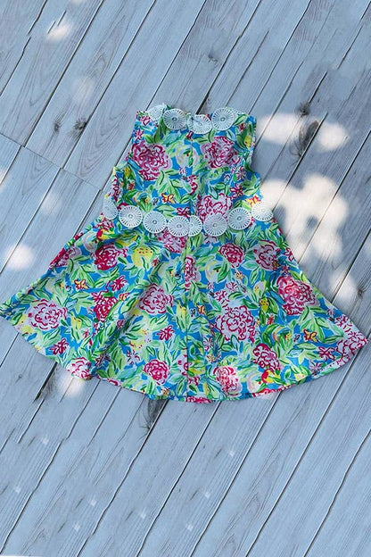 Lace Trim Bright Florals Dress