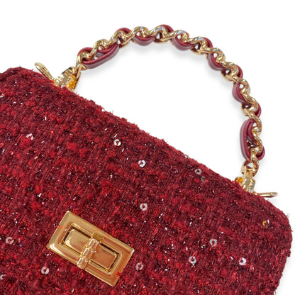 Burgundy Tweed & Sequins Purse