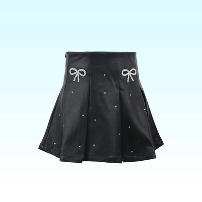 Vegan Leather Bow Gem Skirt