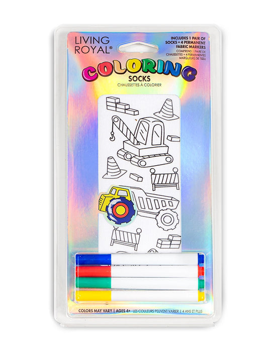 <p><span data-mce-fragment="1">Color your way with our Tractor Zone Coloring Socks! </span></p> <p><span data-mce-fragment="1">Pack includes 1 pair of&nbsp;coloring ankle&nbsp;socks + 4 permanent fabric markers (colors may vary).</span></p> <p><span data-mce-fragment="1">ONE SIZE FITS MOST(child age 4+ through women size 11).&nbsp;</span></p> <p><span data-mce-fragment="1">Machine washable.</span></p>