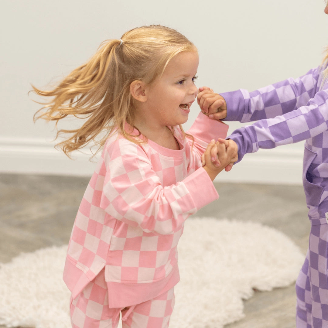 Checkered Baby Pink French Terry Bamboo Jogger Set