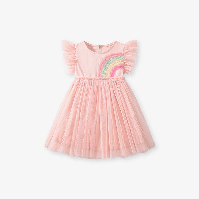 Soft Pink Rainbow Tulle Flutter Dress