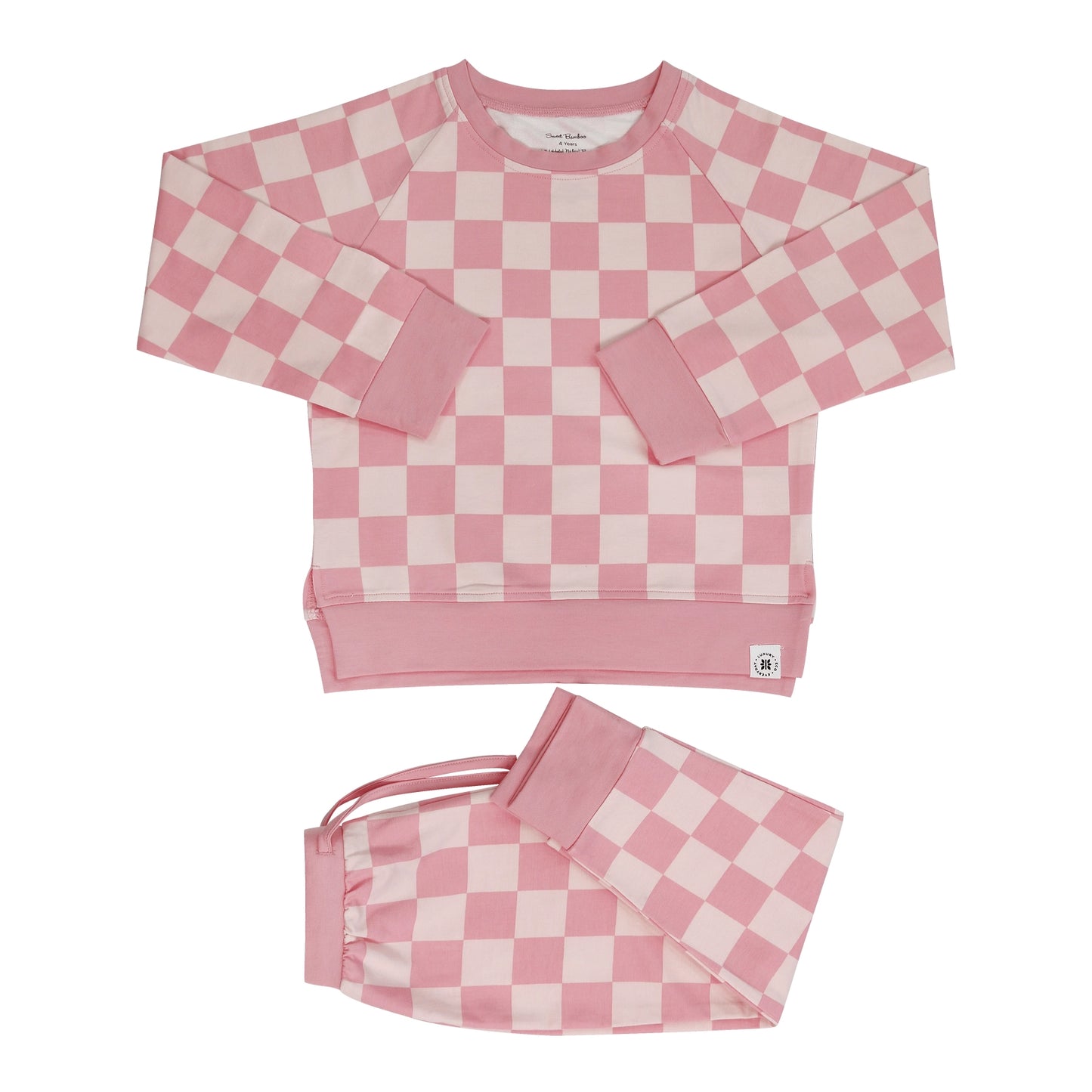 Checkered Baby Pink French Terry Bamboo Jogger Set