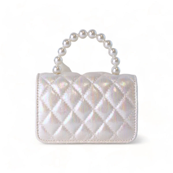 White Mermaid Quilted Purse with Pearl Handle