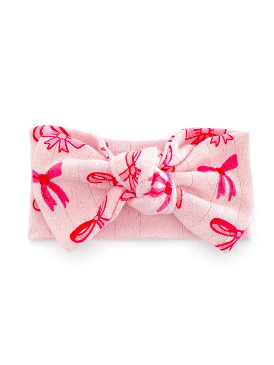 Pink Bows Organic Cotton Pointelle Headband