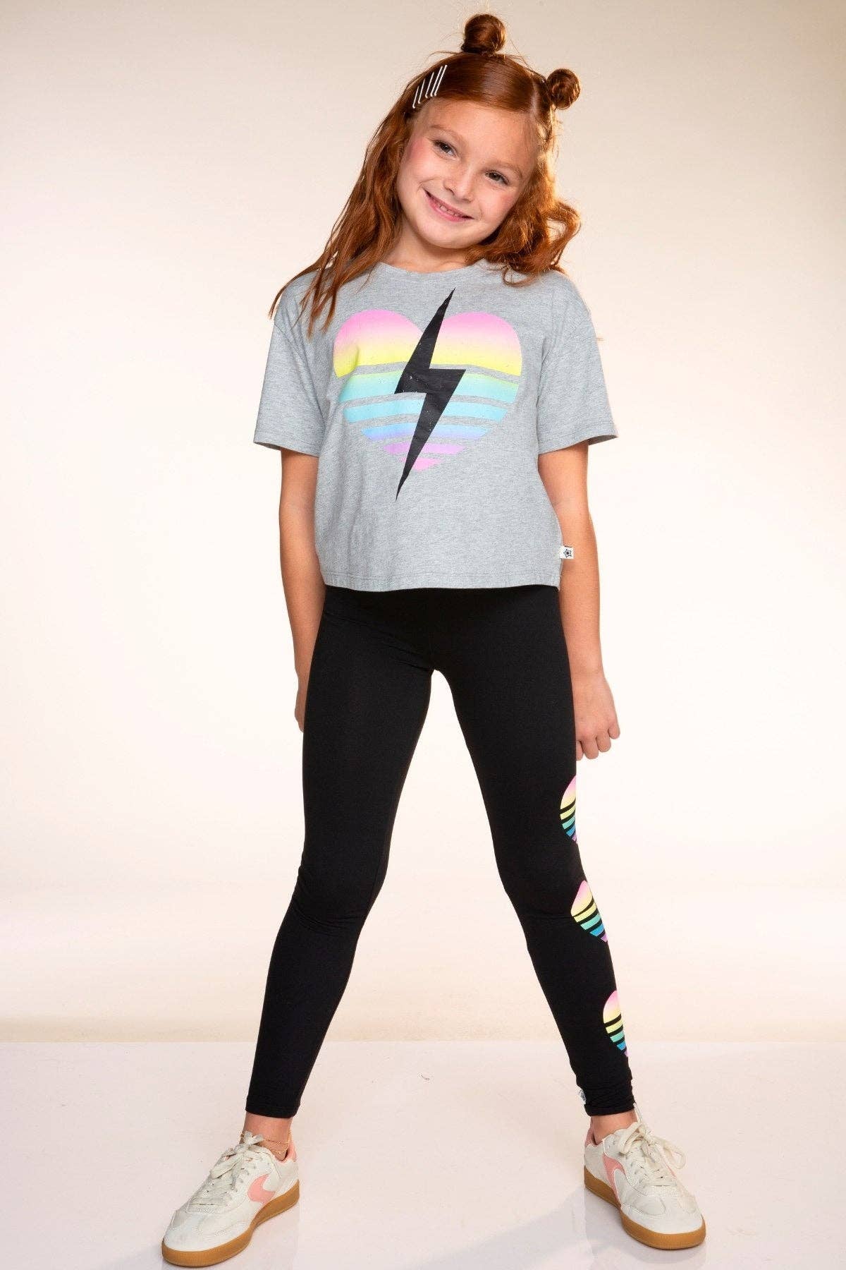 Grey Rainbow Heart Bolt Washed Cotton Drop Shoulder Tee