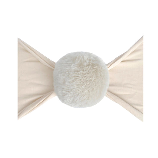 Luxe Fur Pom Stretch Headband in Oatmeal