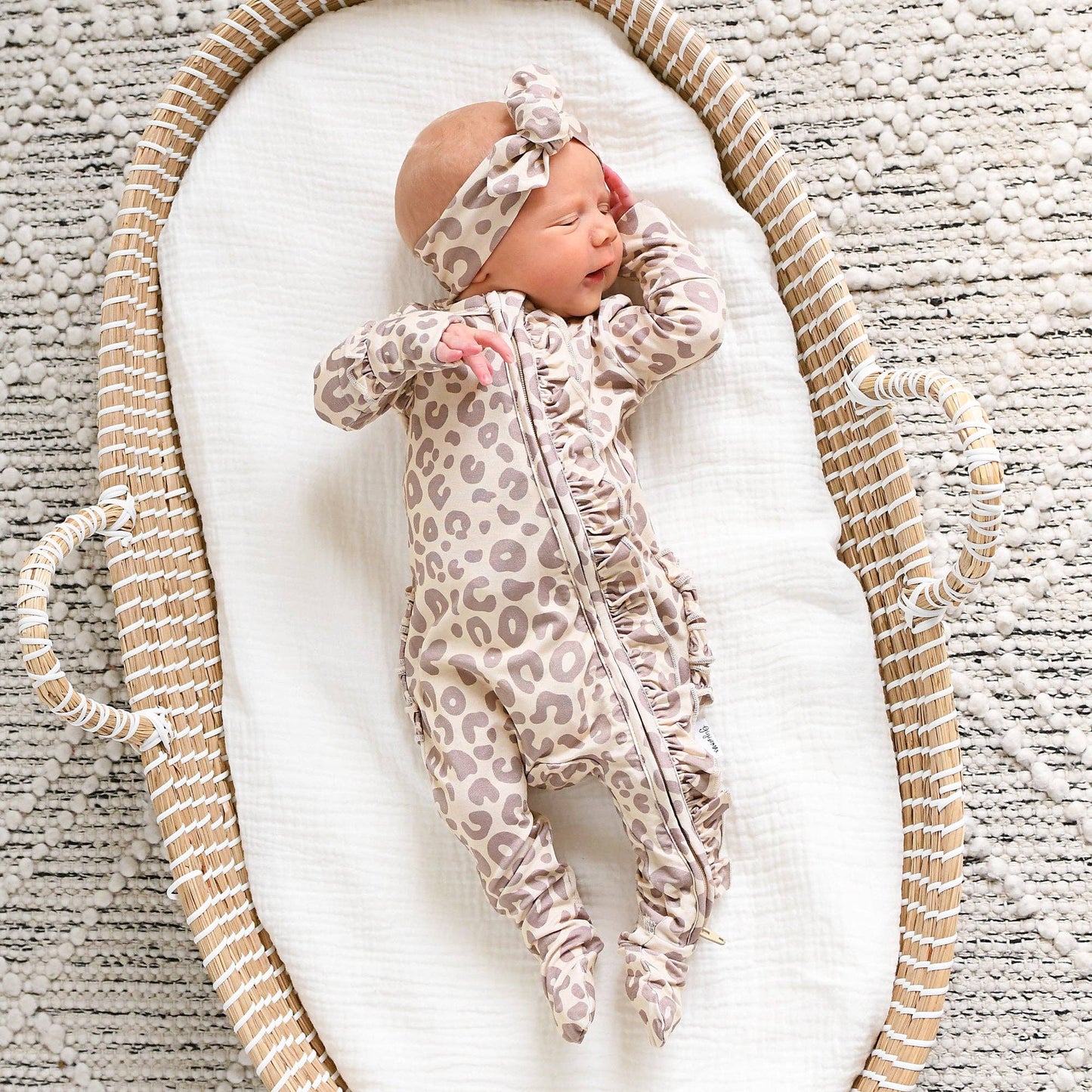 Amari Leopard Ruffle Bamboo Zip Romper