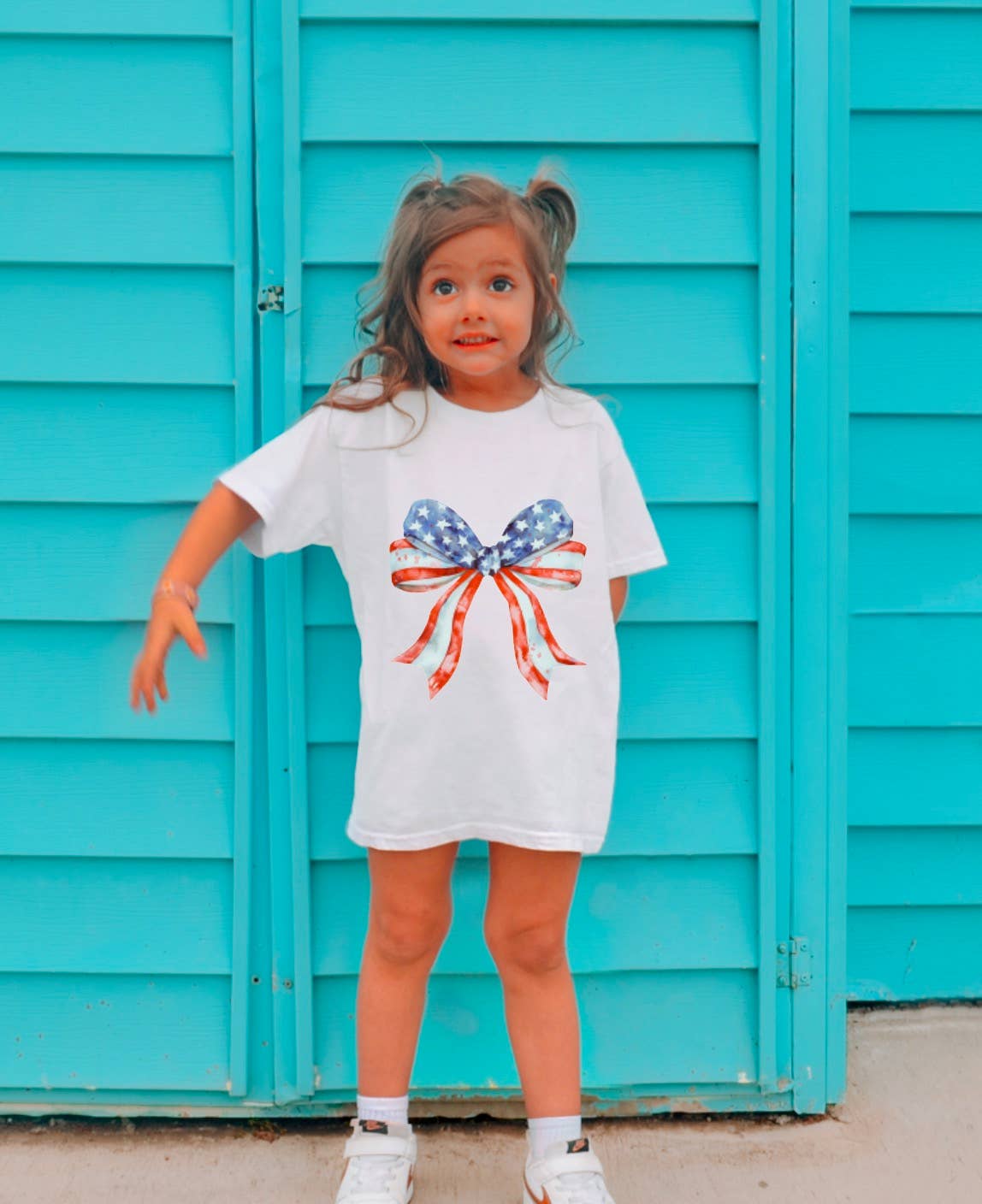 Watercolor Flag Coquette Bow Tee