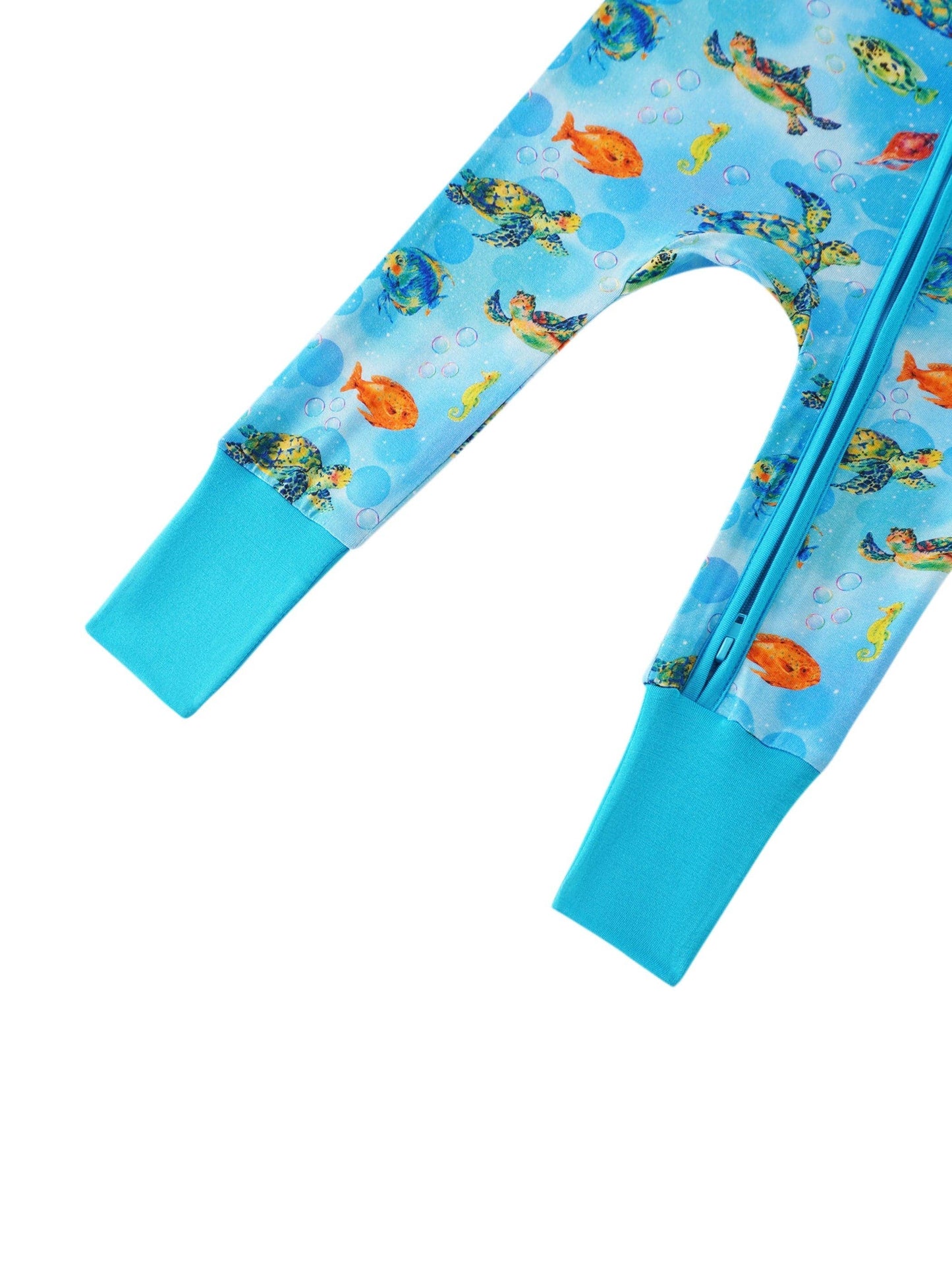 PoshTOT Sea Turtle Bamboo Convertible Zip Romper