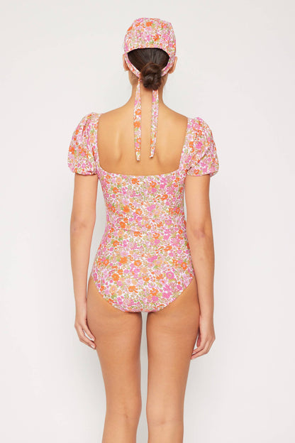 Adult Pink Floral Puff Sleeve One Piece