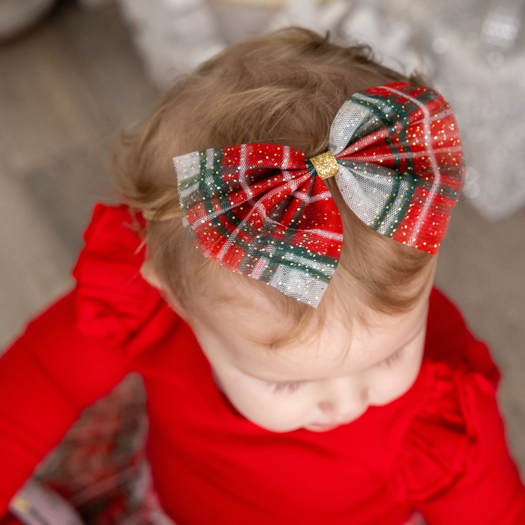 Christmas Plaid Tulle Bow Baby Headband