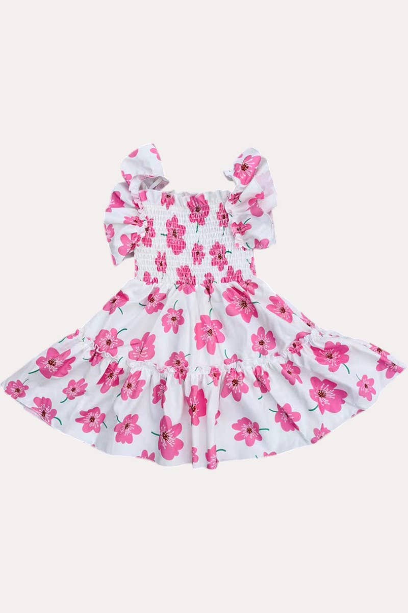 Pink Floral Ruffle Sleeve Dress