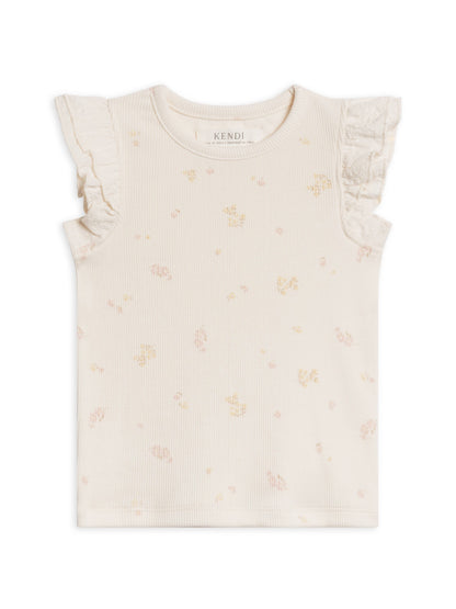 Daphne Ribbed Tank with Eyelet Ruffle in Emma Floral