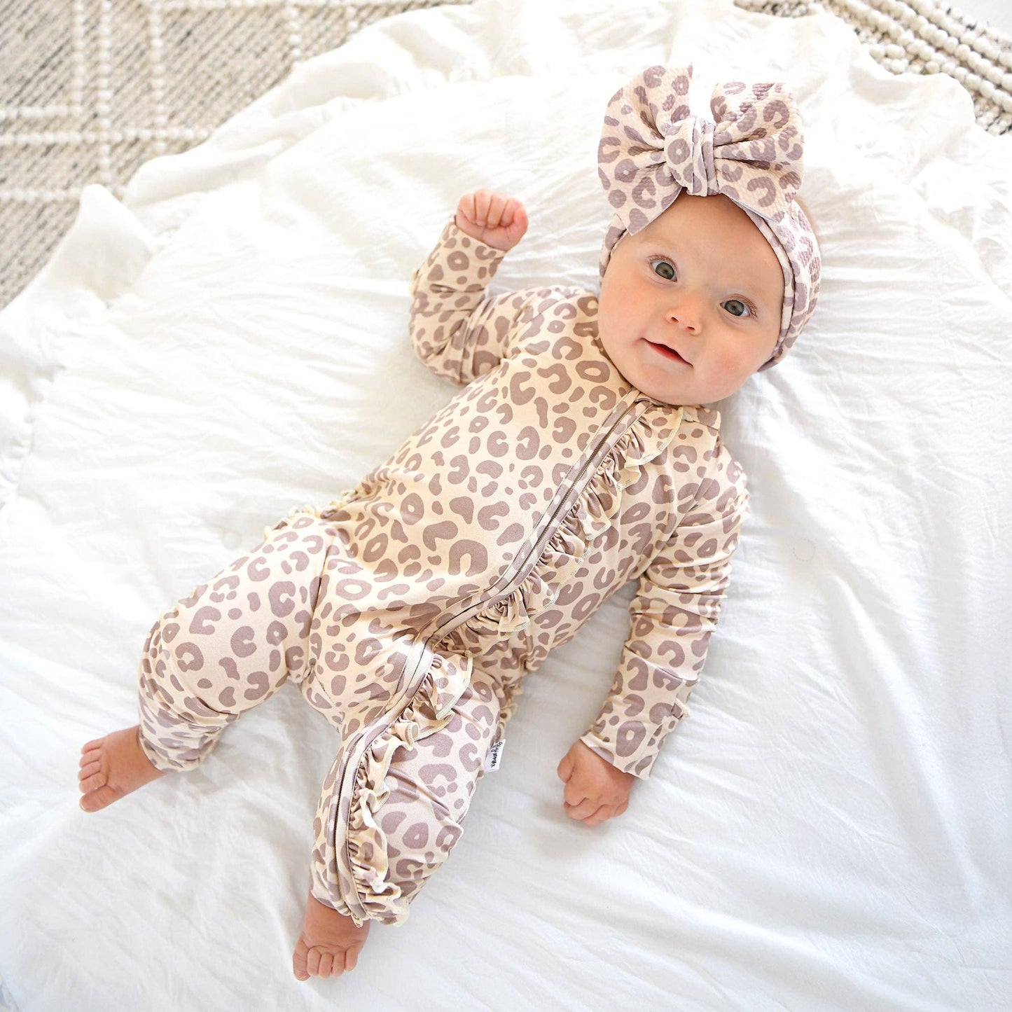Amari Leopard Ruffle Bamboo Zip Romper