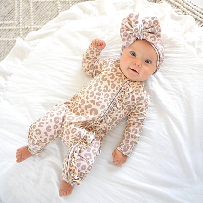 Amari Leopard Ruffle Bamboo Zip Romper