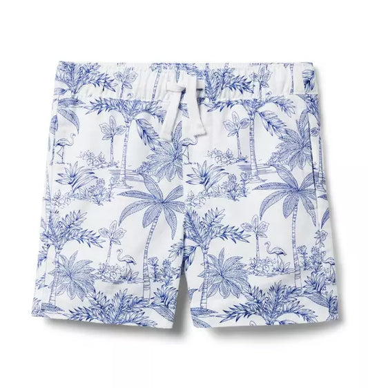 Janie and Jack Tropical Toile Linen-Cotton Pull-On Short