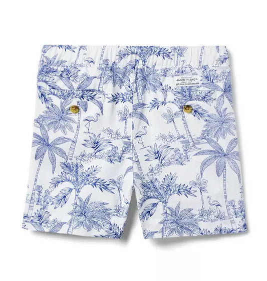 Janie and Jack Tropical Toile Linen-Cotton Pull-On Short
