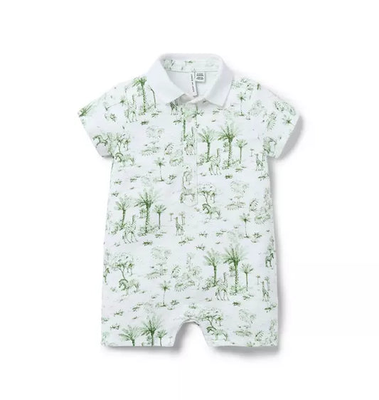 Janie and Jack Baby Tropical Toile Polo Romper